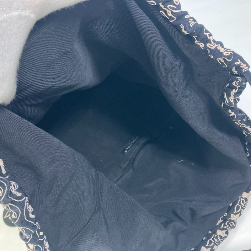 Chanel 帶鏡面吊飾抽繩單肩包 單肩包 托特包 黑色 米色-10