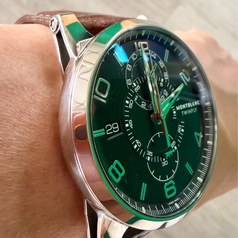 真品 Montblanc萬寶龍TwinFly + GMT MB LL100自製機械機芯複雜功能腕錶-12