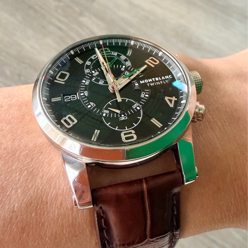 真品 Montblanc萬寶龍TwinFly + GMT MB LL100自製機械機芯複雜功能腕錶-13