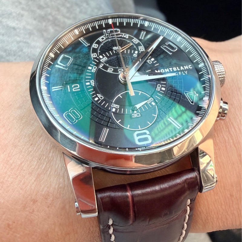 真品 Montblanc萬寶龍TwinFly + GMT MB LL100自製機械機芯複雜功能腕錶-9