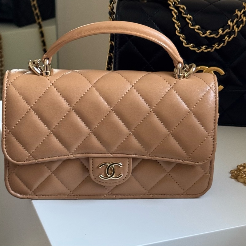 Chanel 太妃糖奶茶色 手柄 mini cf handle woc 手機包-1