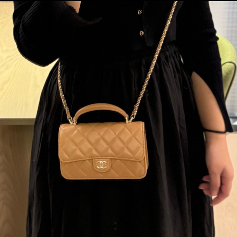 Chanel 太妃糖奶茶色 手柄 mini cf handle woc 手機包-3