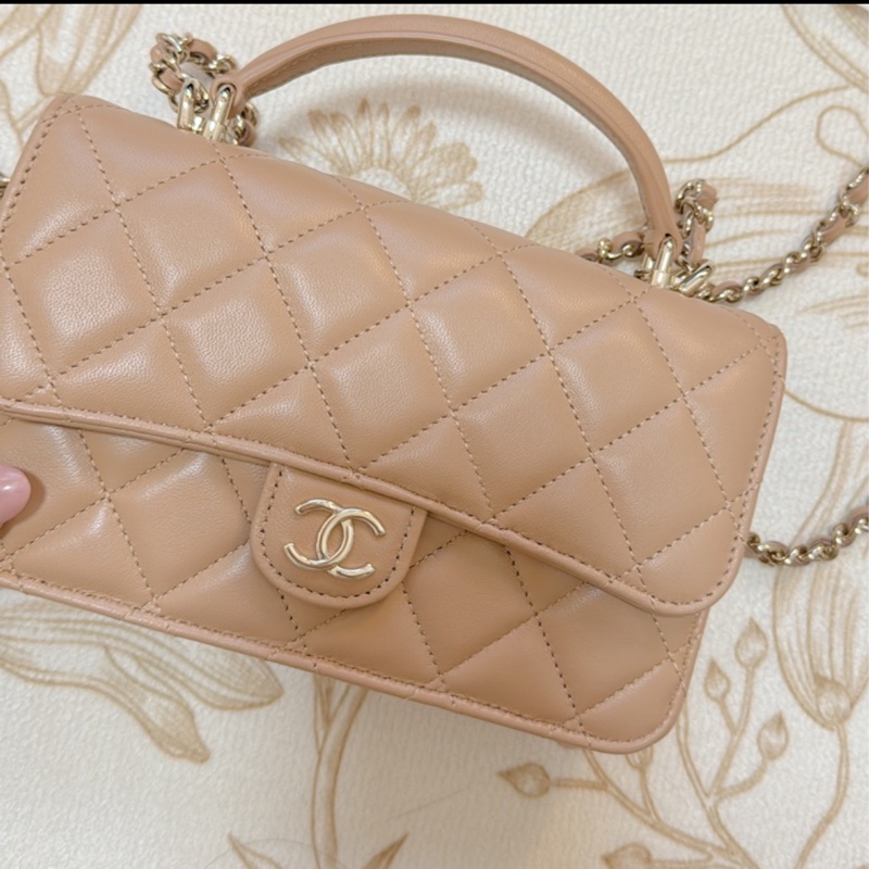 Chanel 太妃糖奶茶色 手柄 mini cf handle woc 手機包-8