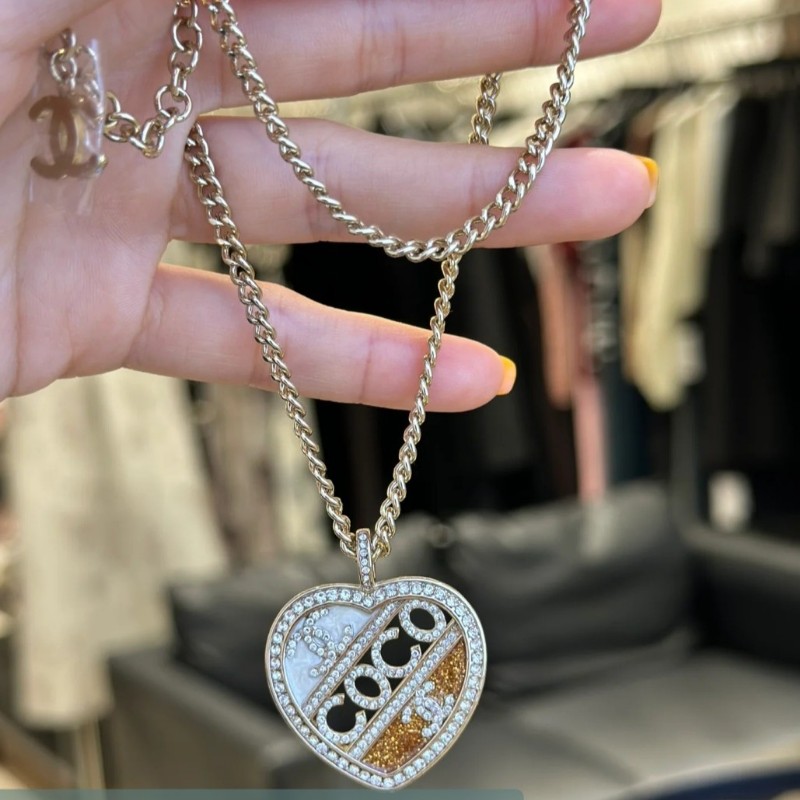 Chanel 香奈兒 高價款 愛心 coco 字母 金色流沙 雙C Logo 長鍊 毛衣鍊 項鍊-0