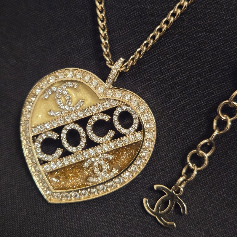 Chanel 香奈兒 高價款 愛心 coco 字母 金色流沙 雙C Logo 長鍊 毛衣鍊 項鍊-2