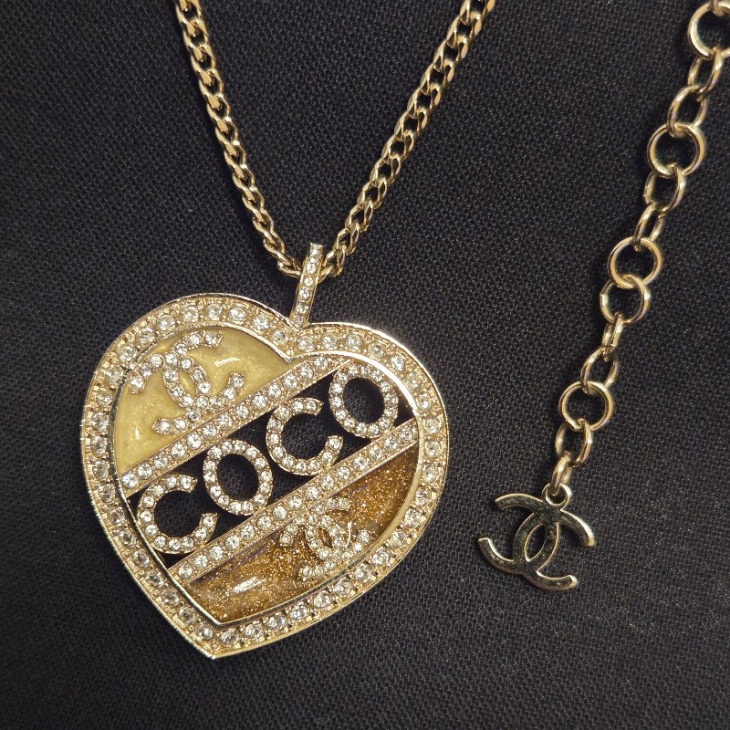 Chanel 香奈兒 高價款 愛心 coco 字母 金色流沙 雙C Logo 長鍊 毛衣鍊 項鍊-3