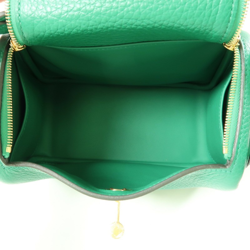 HERMES Clemence皮革Mini Lindy金扣手挽肩背兩用袋Vert Vertigo/綠色-4