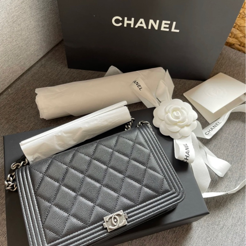 香奈兒CHANEL leboy woc 荔枝牛皮黑銀-5