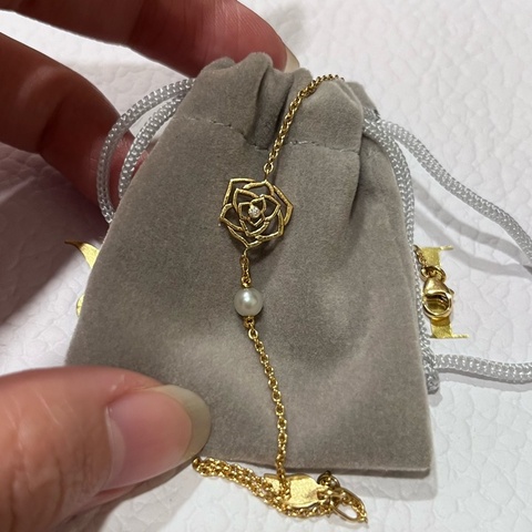 Piaget 18k玫瑰金手鏈 0.01克拉鑽石珍珠款