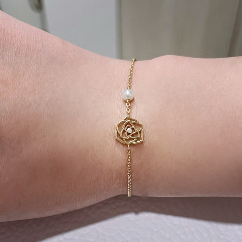 Piaget 18k玫瑰金手鏈 0.01克拉鑽石珍珠款-5