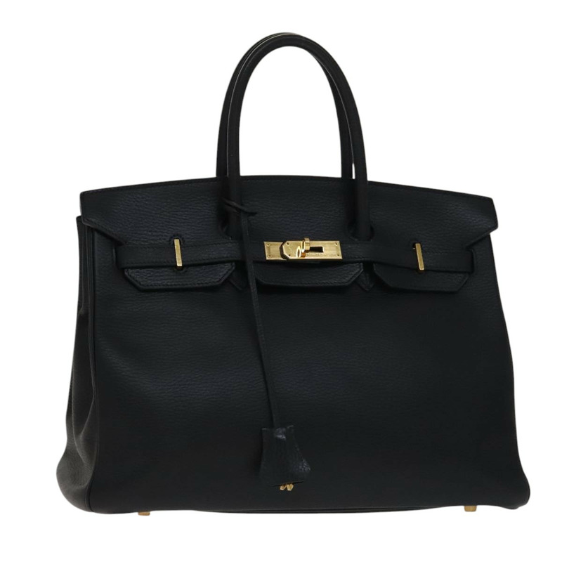 【日本直送】愛馬仕 Birkin 35 手提包，黑色皮革，金色，正品，貨號 77553A-0
