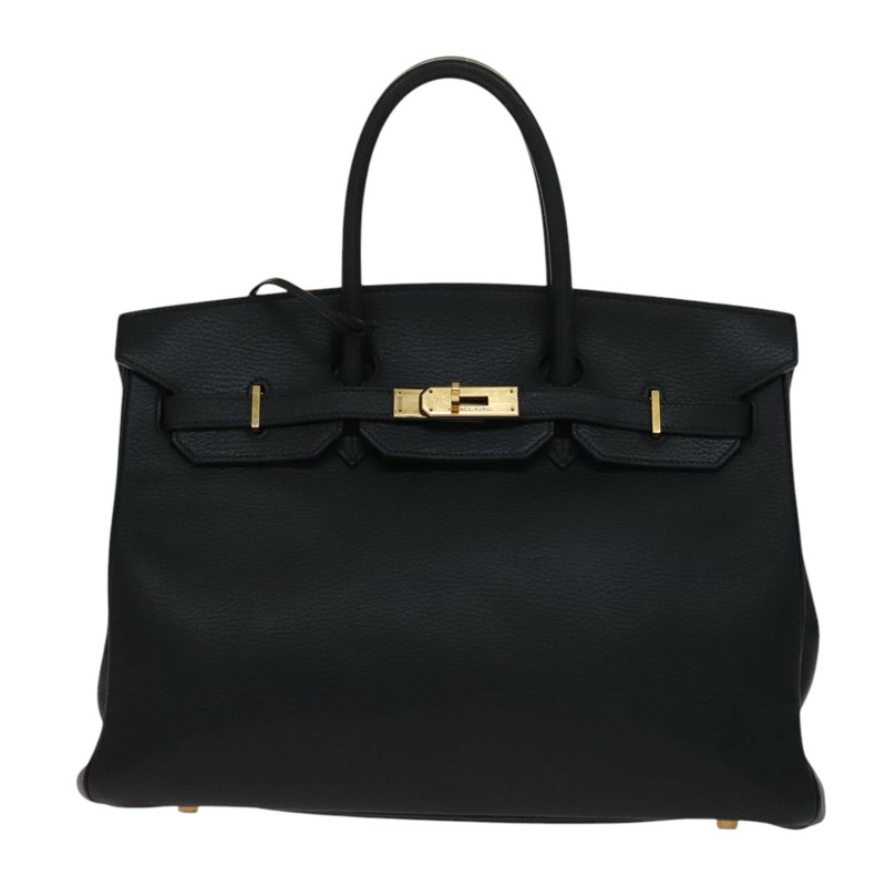 【日本直送】愛馬仕 Birkin 35 手提包，黑色皮革，金色，正品，貨號 77553A-1