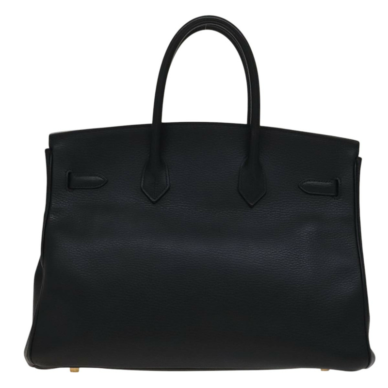 【日本直送】愛馬仕 Birkin 35 手提包，黑色皮革，金色，正品，貨號 77553A-2