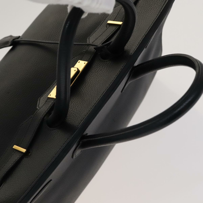 【日本直送】愛馬仕 Birkin 35 手提包，黑色皮革，金色，正品，貨號 77553A-5