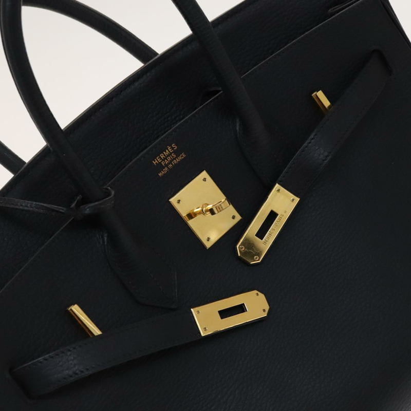 【日本直送】愛馬仕 Birkin 35 手提包，黑色皮革，金色，正品，貨號 77553A-15