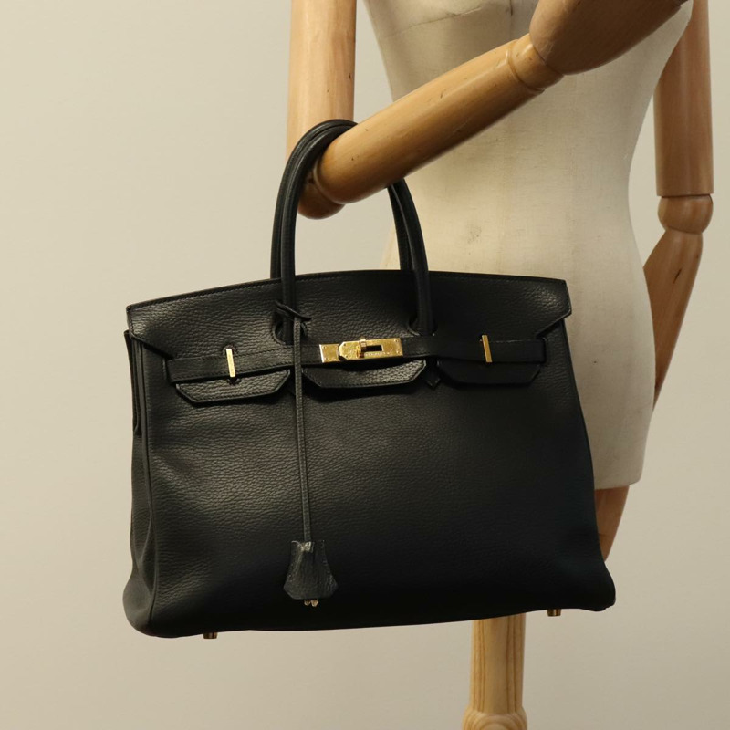 【日本直送】愛馬仕 Birkin 35 手提包，黑色皮革，金色，正品，貨號 77553A-25