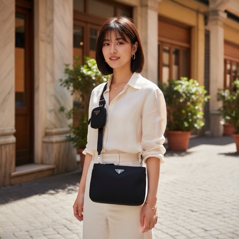 ⏰限時特賣價🌺Prada 2VH120 大款環保再生尼龍雙層斜背包 附萬用袋掛飾-1