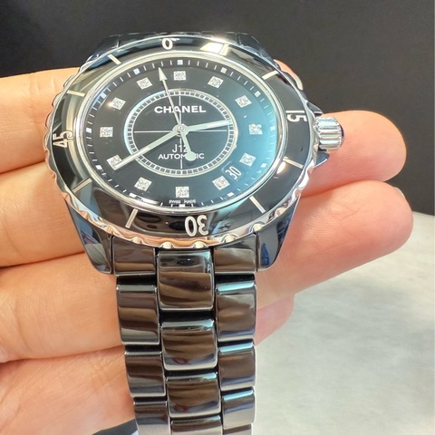 香奈兒 CHANEL  J12 黑陶瓷 12鑽 38mm