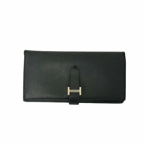 HERMES 【激減優惠】Epsom皮革Bearn W Snap銀扣長錢包Noir/黑色