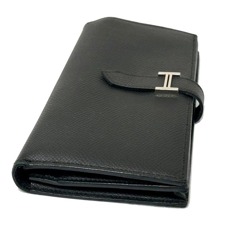 HERMES 【激減優惠】Epsom皮革Bearn W Snap銀扣長錢包Noir/黑色-2