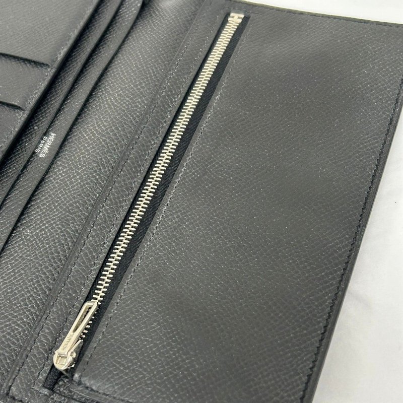 HERMES 【激減優惠】Epsom皮革Bearn W Snap銀扣長錢包Noir/黑色-7