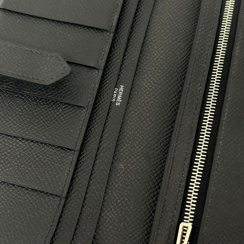 HERMES 【激減優惠】Epsom皮革Bearn W Snap銀扣長錢包Noir/黑色-8