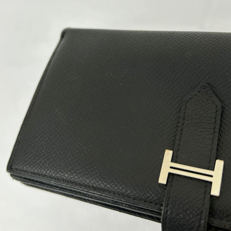 HERMES 【激減優惠】Epsom皮革Bearn W Snap銀扣長錢包Noir/黑色-9