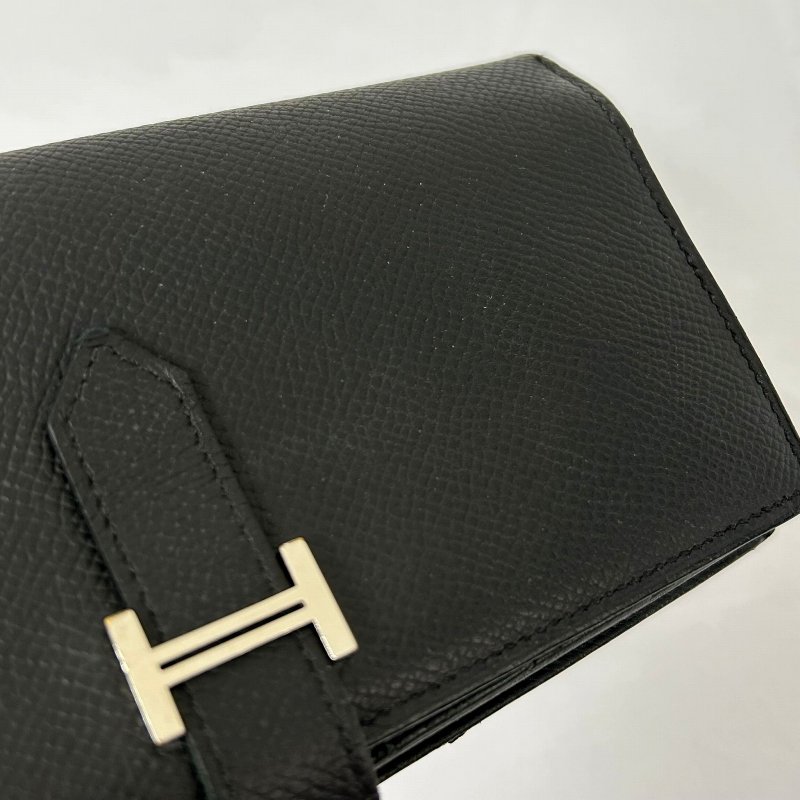 HERMES 【激減優惠】Epsom皮革Bearn W Snap銀扣長錢包Noir/黑色-10