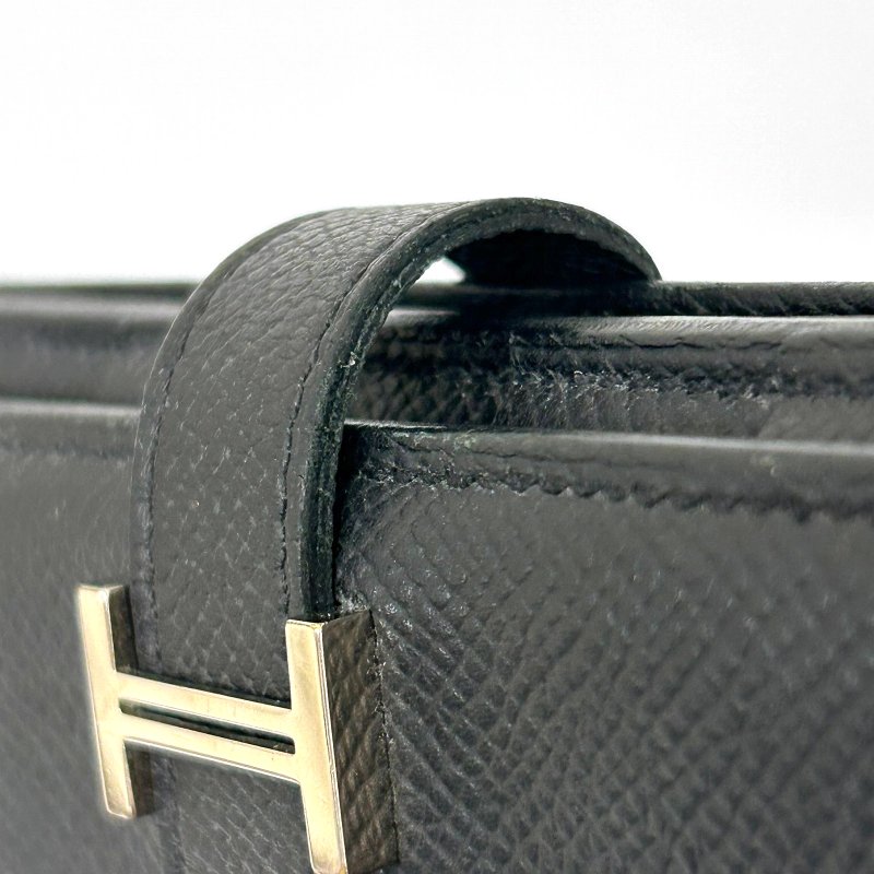 HERMES 【激減優惠】Epsom皮革Bearn W Snap銀扣長錢包Noir/黑色-15
