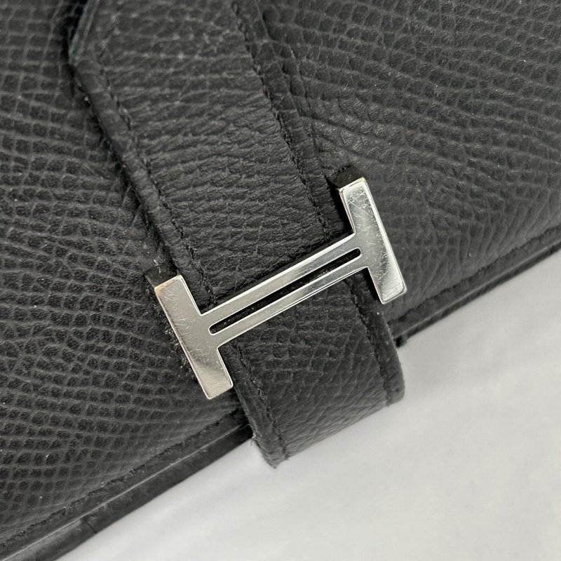 HERMES 【激減優惠】Epsom皮革Bearn W Snap銀扣長錢包Noir/黑色-26
