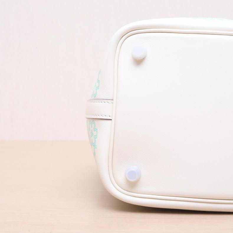 HERMES(愛馬仕) Picotin 18 菜籃子 綠花 I2奶油白 Swift皮 U刻 銀扣-3