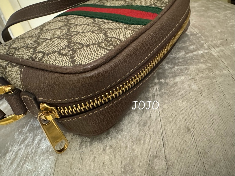 GUCCI橢圓 雙G斜背包/咖牛皮邊 古金雙G中間綠紅斜背包❤️不定時給優惠-10