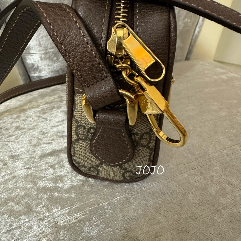 GUCCI橢圓 雙G斜背包/咖牛皮邊 古金雙G中間綠紅斜背包❤️不定時給優惠-12