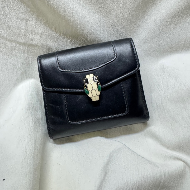 BVLGARI寶格麗珐瑯蛇頭三折短夾-6