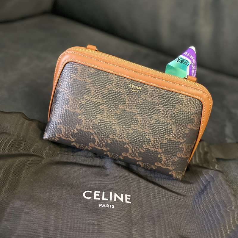 CELINE 印花羊皮革飾鍊手提包 貝殼包-0