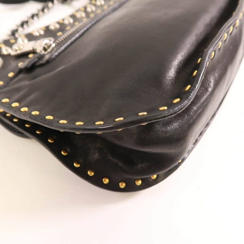Miu Miu 牛皮皮革Chain Shoulder銀扣鏈帶肩背袋-6