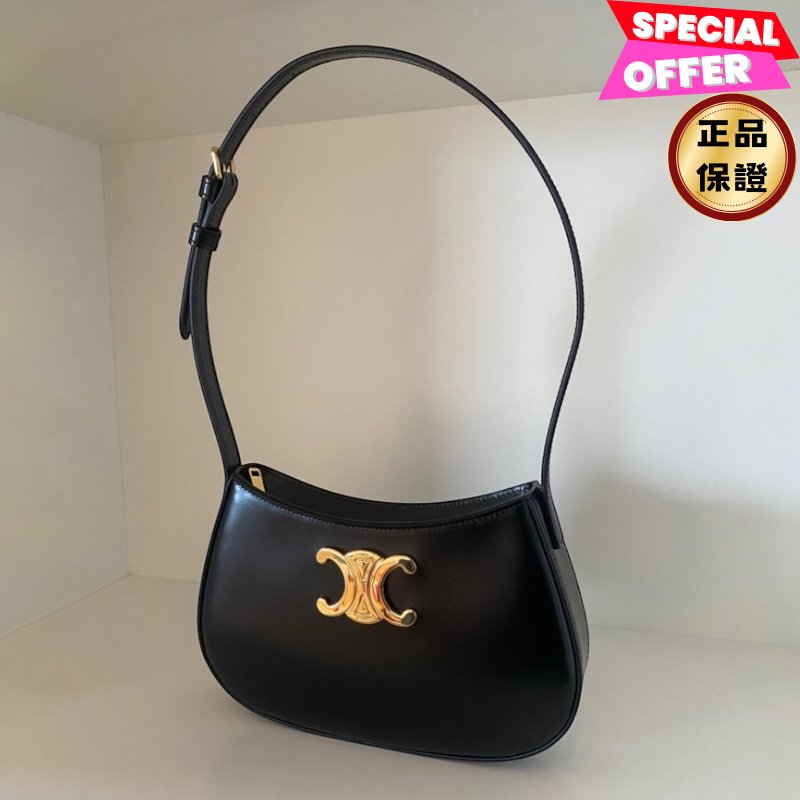 🎉新品好折扣✨Celine 115703 凱旋門中款 Tilly 包 黑色金釦-0