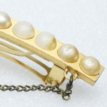 【LA LUNE】稀有中古二手Chanel金色珍珠Logo吊飾髮夾髮飾胸針心口針飾品禮物-5