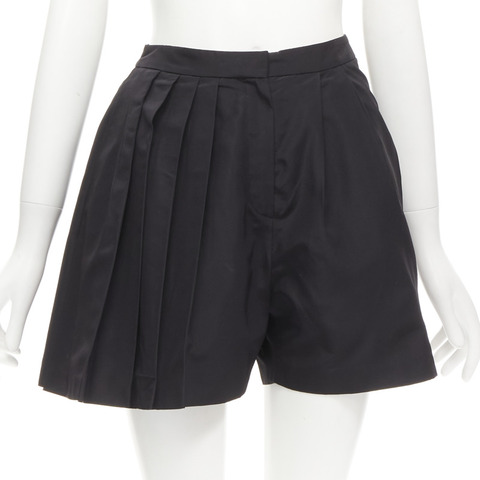 CHRISTIAN DIOR Raf Simons black silk asymmetrical pleated flared shorts FR34 XS