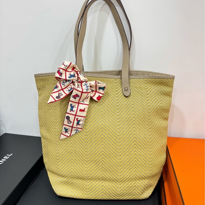 HERMES CHENNAI 草編 編織 菜籃子 竹編包 海攤包 托特包 購物包 手提包 肩背包 購物袋-3