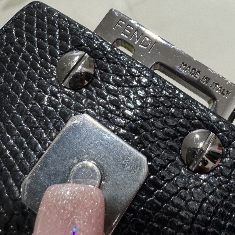 fendi vintage 黑色 馬毛 蜥蜴皮提把 黑色水鑽 法棍包 腋下包 肩背包 手提包 側背包-45