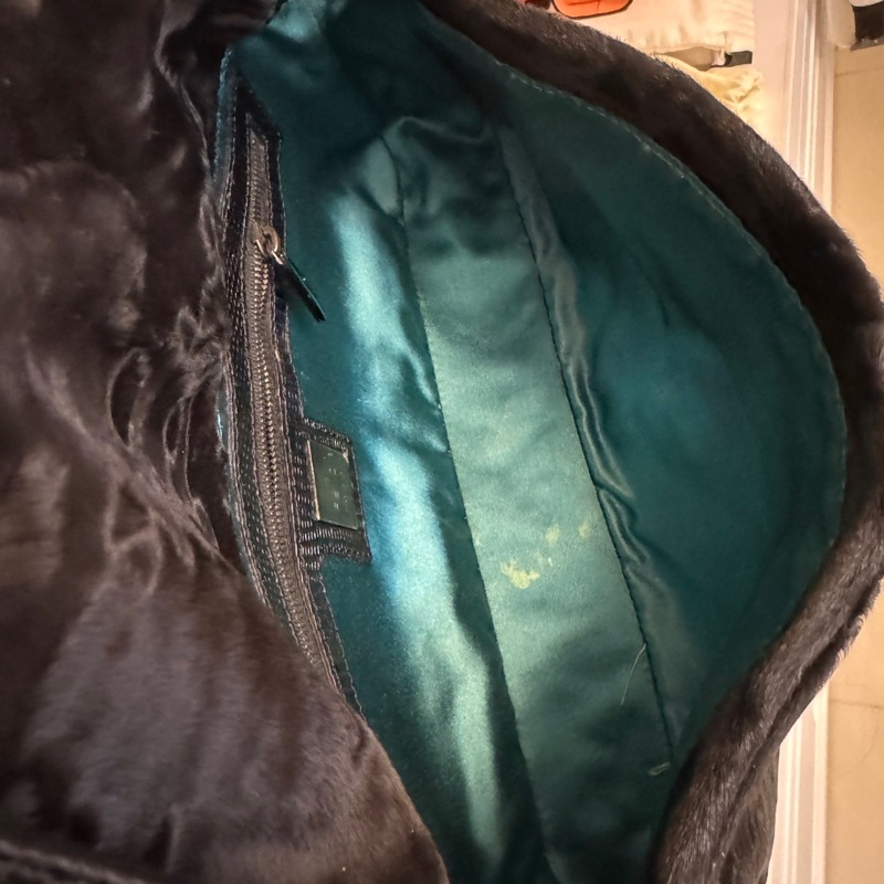 fendi vintage 黑色 馬毛 蜥蜴皮提把 黑色水鑽 法棍包 腋下包 肩背包 手提包 側背包-47