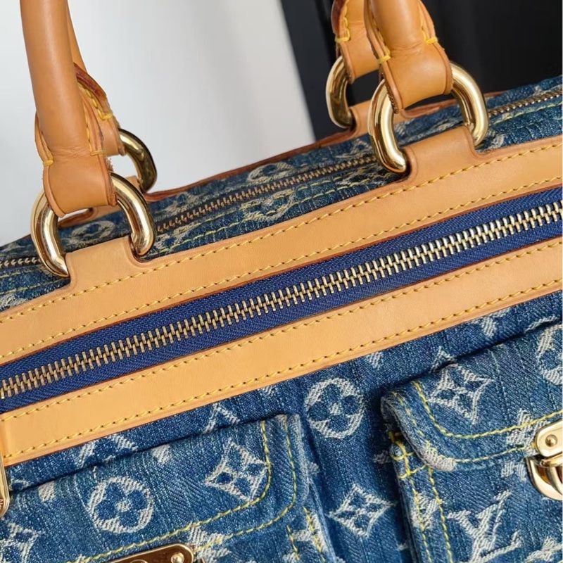 LV藍色丹寧牛仔波士頓手提包 配件塵袋 可斜背 98新-1