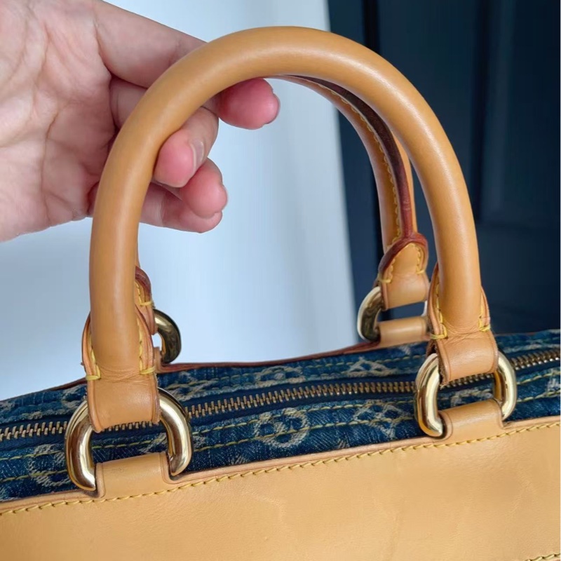 LV藍色丹寧牛仔波士頓手提包 配件塵袋 可斜背 98新-5