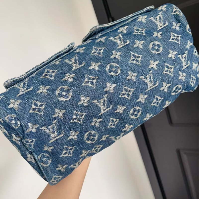 LV藍色丹寧牛仔波士頓手提包 配件塵袋 可斜背 98新-9