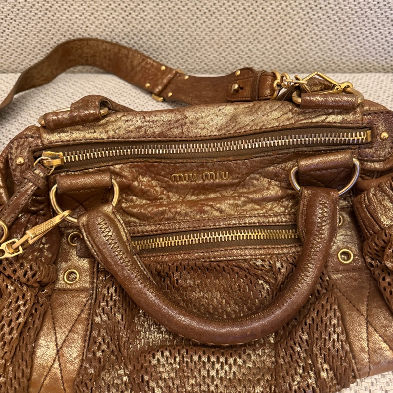 「JL精品代購」miu miu 稀有款 金色手提/肩背包-11