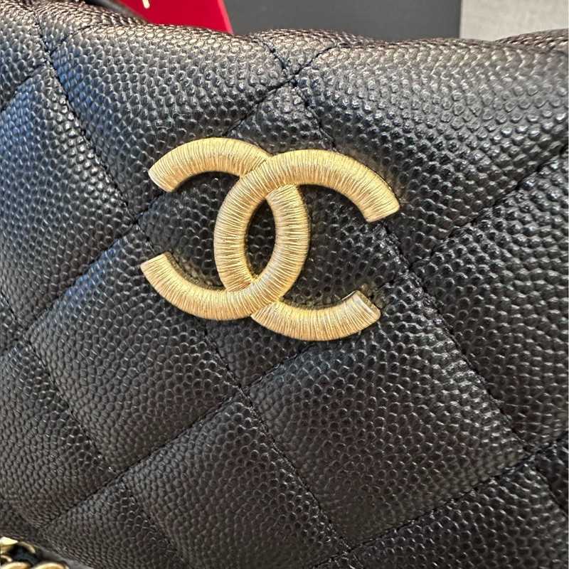 Chanel Hobo 飯盒包 拉絲LOGO 黑金荔枝牛皮-1