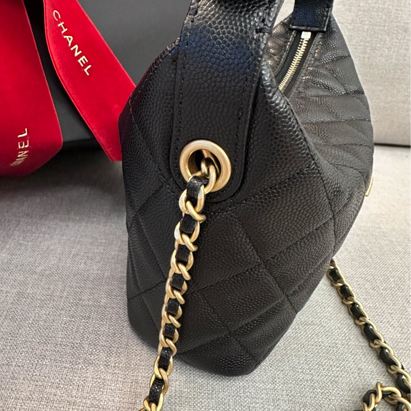 Chanel Hobo 飯盒包 拉絲LOGO 黑金荔枝牛皮-2