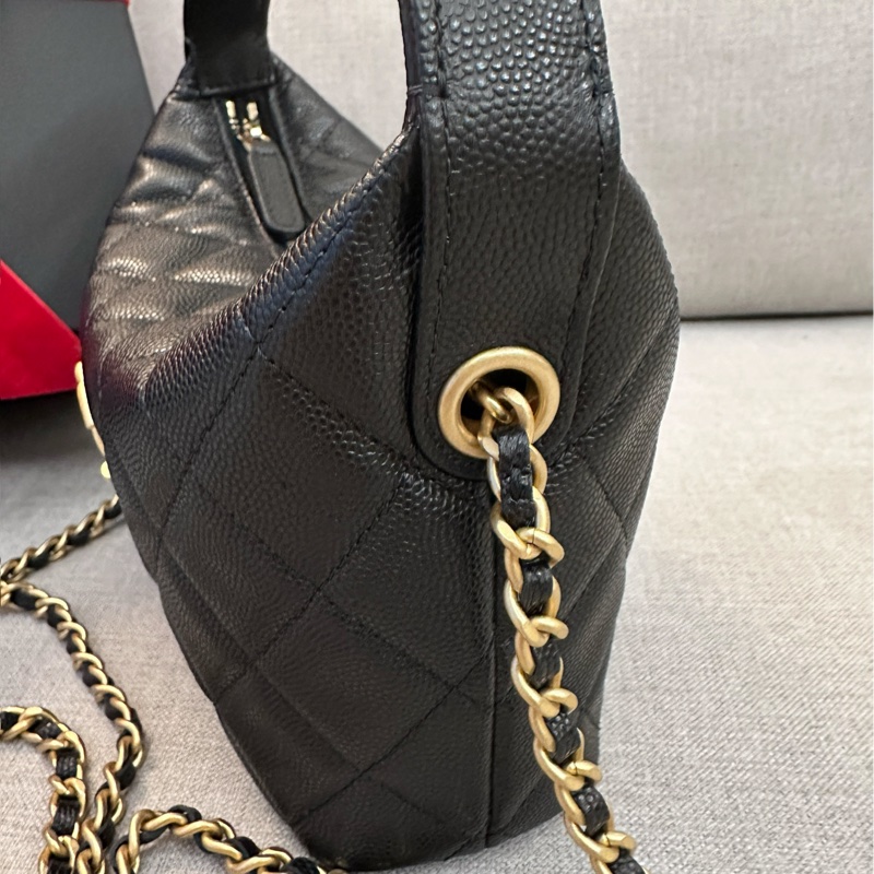 Chanel Hobo 飯盒包 拉絲LOGO 黑金荔枝牛皮-3