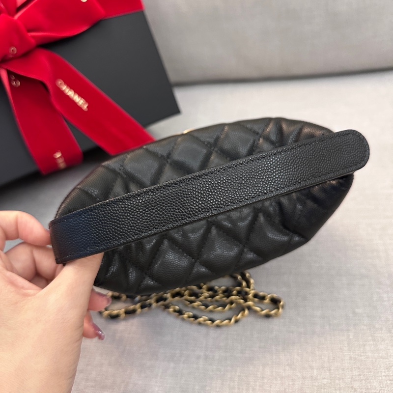 Chanel Hobo 飯盒包 拉絲LOGO 黑金荔枝牛皮-6
